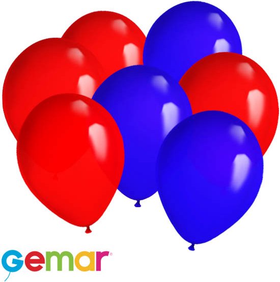 30 ballonnen Rood en Blauw (Ook geschikt voor Helium)