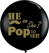 He or She Pop to See ballon zwart helium Gold