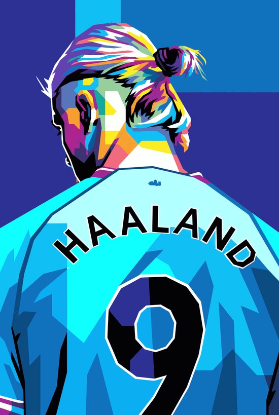 Voetbal Poster - Haaland Poster - Manchester City - Abstract Portret - Erling Haaland - Wanddecoratie - 51x71 - Geschikt om in te lijsten cadeau geven