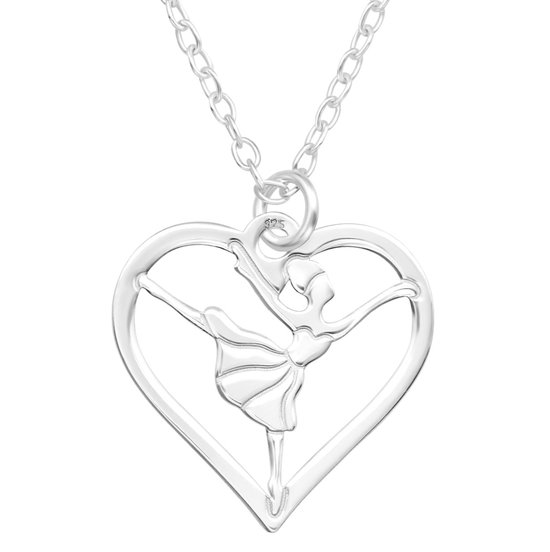 Joy|S - Zilveren hartje hanger met ketting - ballerina danseres - hartje 14 mm - ketting 45 cm