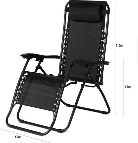 Luxe Ligstoel Met Hoofdsteun & Voetsteun - Verstelbare Rugleuning - Zonnebed Relaxstoel Voor Tuin/Terras/Strand/Balkon/Zwembad/Camping - Inklapbaar - Weerbestendig - Zwart - Malatec