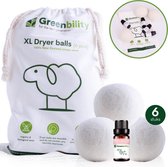 Greenbility XL Drogerballen met Cherry Blossom Olie - Wasdrogerballen - Energiebesparend - Wol - Minder lang drogen - Wit - Droogballen voor wasdroger - Set van 6