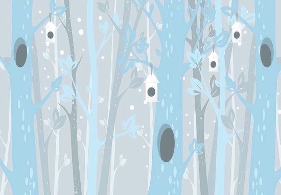 Fotobehang - Vlies Behang - Blauwe Bomen in de Sneeuw - Kinderbehang - 368 x 254 cm
