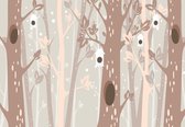 Fotobehang - Vlies Behang - Bruine Bomen in de Sneeuw - Kinderbehang - 460 x 300 cm