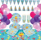Compleet Kinderverjaardag Feestservies Set (partyborden, bekers, servetten, feesthoeden, ballonnen, tafelkleed) - voor 40 Gasten