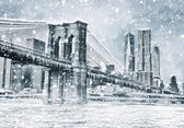Fotobehang - Vlies Behang - Sneeuw bij de Brooklyn Bridge in de Winter - New York - 208 x 146 cm