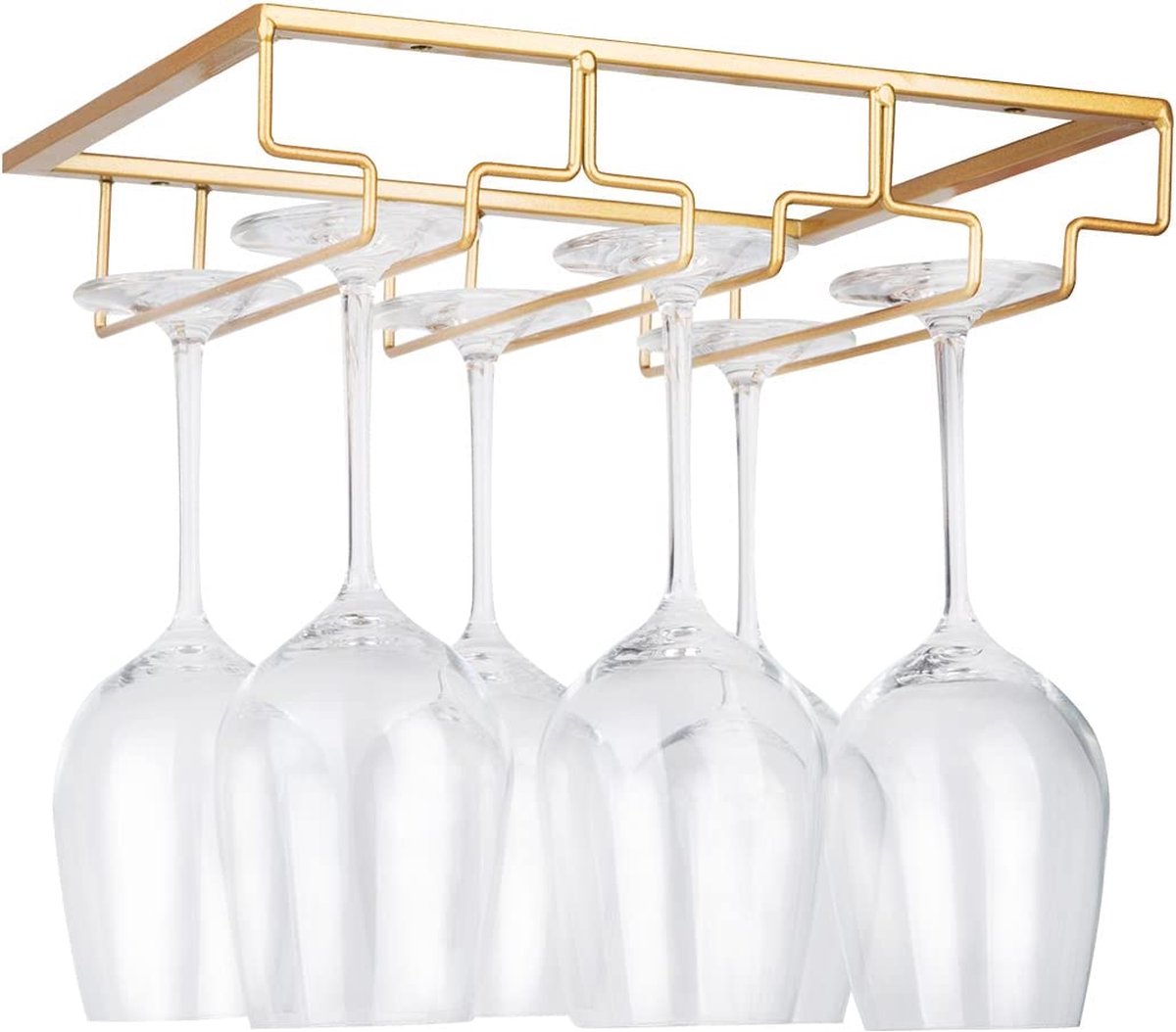Wijnglashouder – standaard om op te hangen onder de kast van metaal met schroeven, opberghouder voor glas van roestvrij staal met 3 rijen, voor keuken, bar, restaurant, goudkleurig