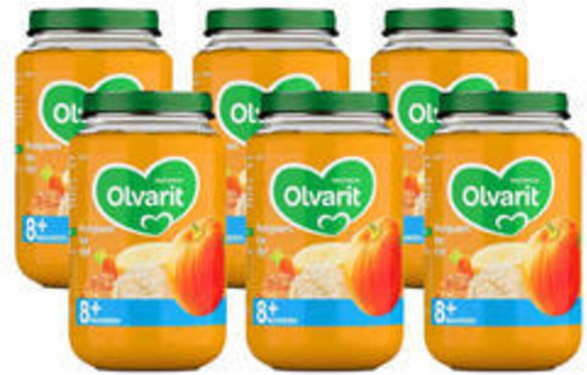 Bol.com Olvarit Maaltijd 8+m Pompoen, Kip & Rijst 200 gr - 6x 200 gr - Voordeelverpakking aanbieding