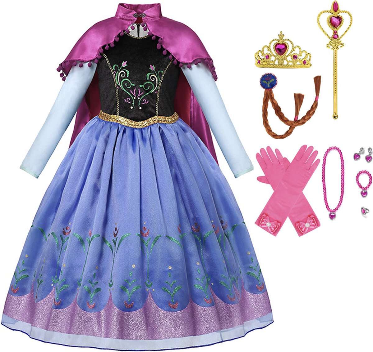 Het Betere Merk pinsessenjurk meisje - Anna jurk - prinsessen verkleedkleding - Maat 146/152 - carnavalskleding kind inclusief prinsessen accessoires