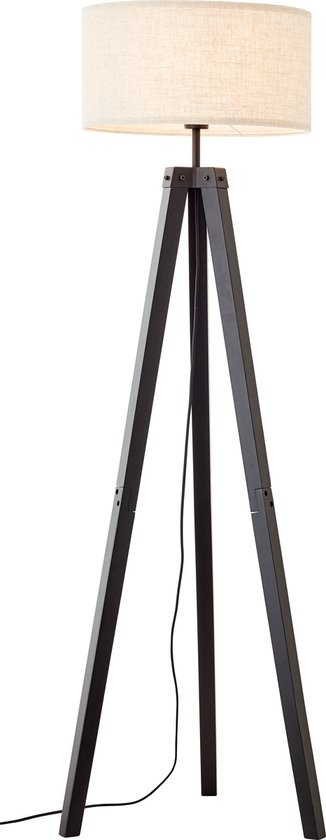 Brilliant Holbrook vloerlamp driepoot zwart/beige hout/textiel voetschakelaar 1x A60, E27, 60 W, geschikt voor normale lamp (niet inbegrepen)