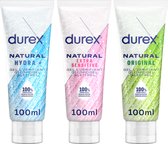 Durex - 300ml Glijmiddel Waterbasis 100% natuurlijk - Natural 100ml - Natural Hydraterend 100ml - Natural Extra Sensitive 100ml -