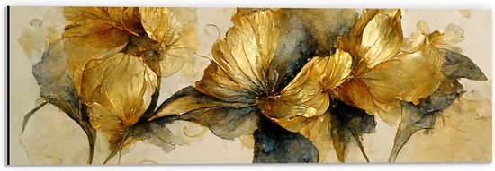 Dibond - Elegante Bloemen met Gouden Details - 60x20 cm Foto op Aluminium (Wanddecoratie van metaal)