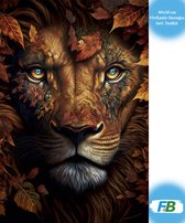 F4B Lion Portrait avec Fleurs Peinture de diamants 40x50cm | Pierres carrées | Animaux | Fleurs | Afrique | les Lions | Forfait de peinture au diamant pour adultes | Enfants | Entièrement opaque
