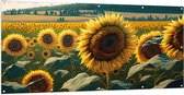 Tuinposter – Close-up van Zonnebloemen Omringd door Zonnebloemen in een Zonnebloemenveld - 200x100 cm Foto op Tuinposter (wanddecoratie voor buiten en binnen)