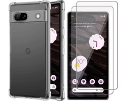 Hoesje geschikt voor Google Pixel 7a - 2x Screen Protector GlassGuard - Back Cover Case ShockGuard Transparant & Screenprotector