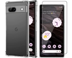 Hoesje geschikt voor Google Pixel 7a - Screen Protector GlassGuard - Back Cover Case ShockGuard Transparant & Screenprotector