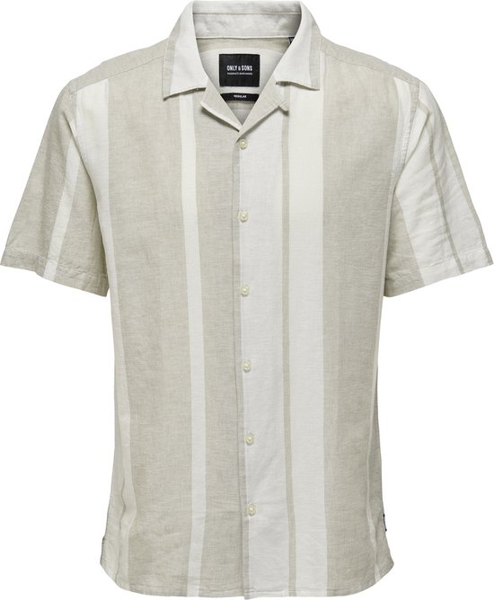 Licht beige hemd met verticale strepen in crème en beige.
