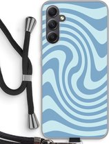 Case Company® - Hoesje met koord geschikt voor Samsung Galaxy A34 hoesje met Koord - Swirl Blauw - Telefoonhoesje met Zwart Koord - Bescherming aan alle Kanten en Over de Schermrand