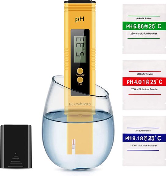 Ecoworks Digitale PH meter incl. kalibratie, batterijen en Nederlandstalige gebruiksaanwijzing - Zwembad/Aquarium/Grond Onderhoud