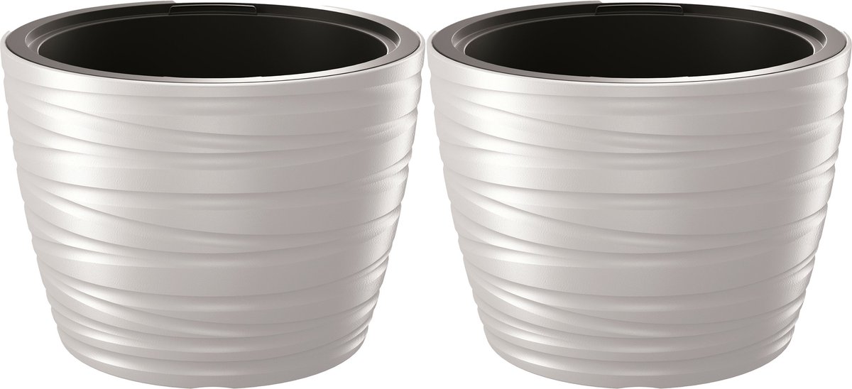 Prosperplast Plantenpot/bloempot Amazing - 2x - buiten/binnen - kunststof - wit - D47 x H35 cm - met binnenpot