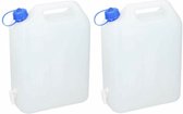 Jerrycan voor water - 2x - 20 liter - Kunststof - met kraantje en dop - Camping