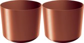 Prosperplast Cache-pot/pot de fleurs Babylon - 2x - plastique - extérieur/intérieur - cuivre - D12 x H12 cm