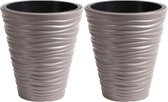 Prosperplast Plantenpot/bloempot Sand Dunes - 2x - buiten/binnen - kunststof - beige - D39 x H43 cm - met binnenpot