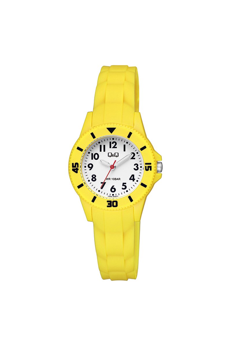 QQ V26A-002VY - Horloge - Sport - Analoog - Kinderen - Unisex - Plastic band - Rond - Kunststof - Cijfers - Geel - Wit - 10 ATM