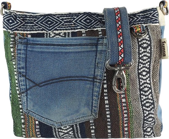 Sunsa duurzame schoudertas voor dames. Schoudertas gemaakt van gerecyclede jeans & katoen. Handtas vintage retro stijl. Crossbodytas voor dames.