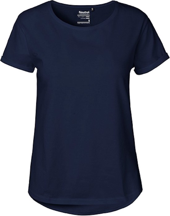 Dames Roll Up Sleeve T-Shirt met ronde hals Navy - XXL