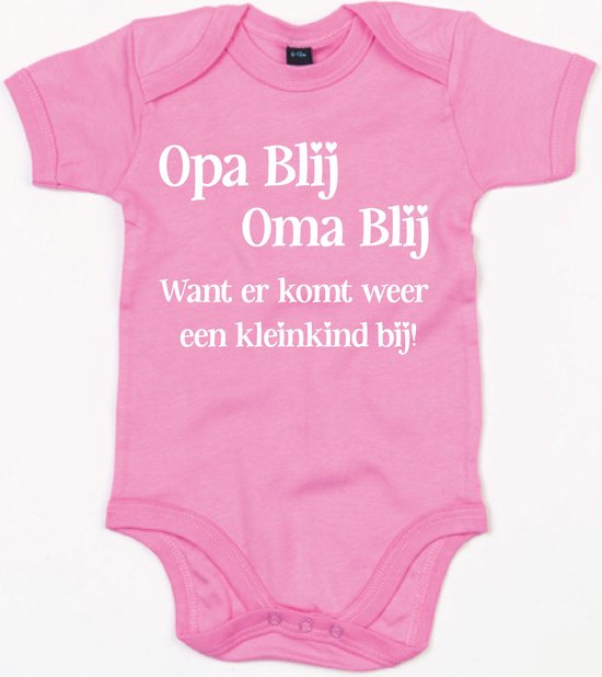 Baby Romper Opa blij,Oma blij 0-3 maand - Roze- Rompertjes baby met tekst - Nieuw kleinkind