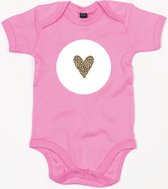 Baby Romper Hartje - 0-3 Maanden - Bubble Gum Pink - Rompertjes baby met opdruk