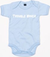 Baby Romper Troublemaker - 3-6 Maanden - Dusty Blue - Rompertjes baby met tekst