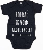 Baby Romper Hoera Grote Broer - 0-3 Maanden - Zwart - Rompertjes baby met tekst