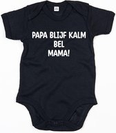 Baby Romper Papa Blijf Kalm Bel Mama - 0-3 Maanden - Zwart - Rompertjes baby met tekst