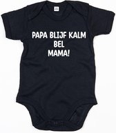 Baby Romper Papa Blijf Kalm Bel Mama - 3-6 Maanden - Zwart - Rompertjes baby met tekst