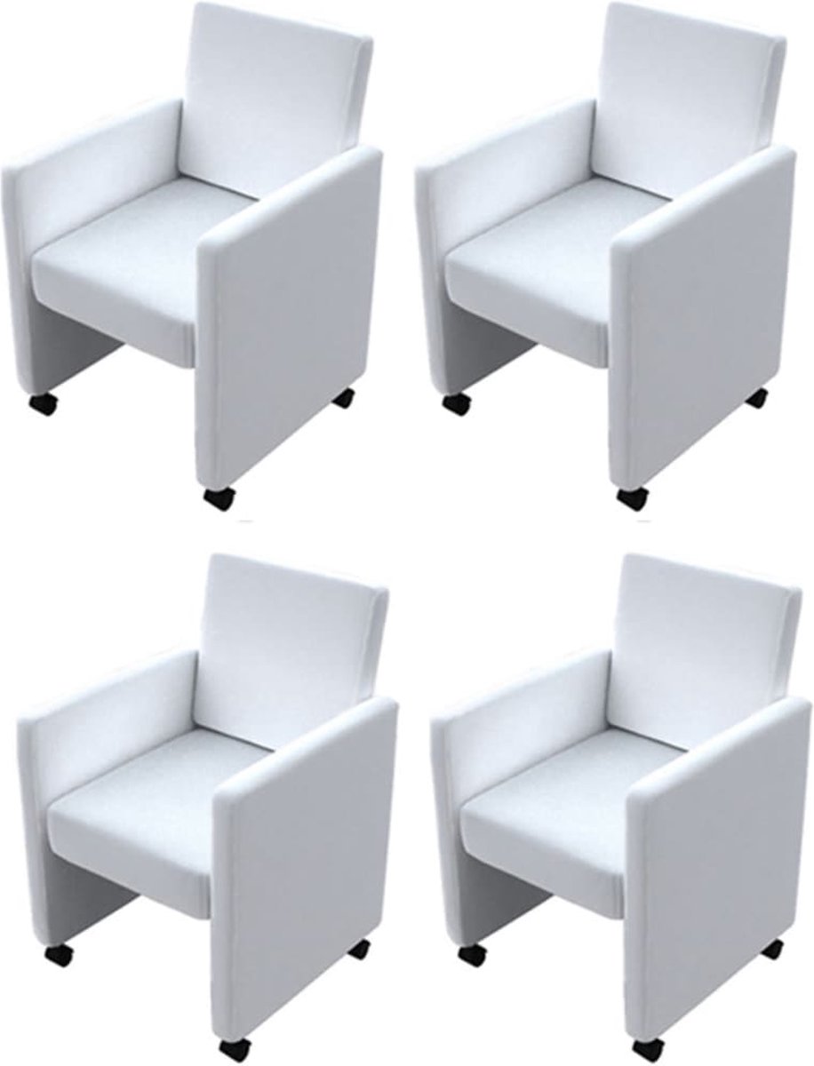 Chaises de salle à manger à roulettes simili cuir blanc 4 pcs | bol