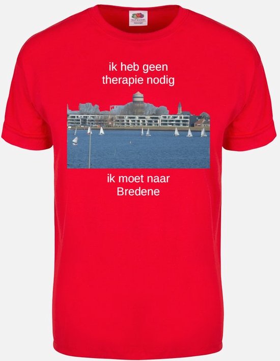 Bredene - unisex - T-shirt met korte mouwen - kledingmaat XL - Ik heb geen therapie nodig, ik moet naar Bredene - rood - Souvenirs from the sea