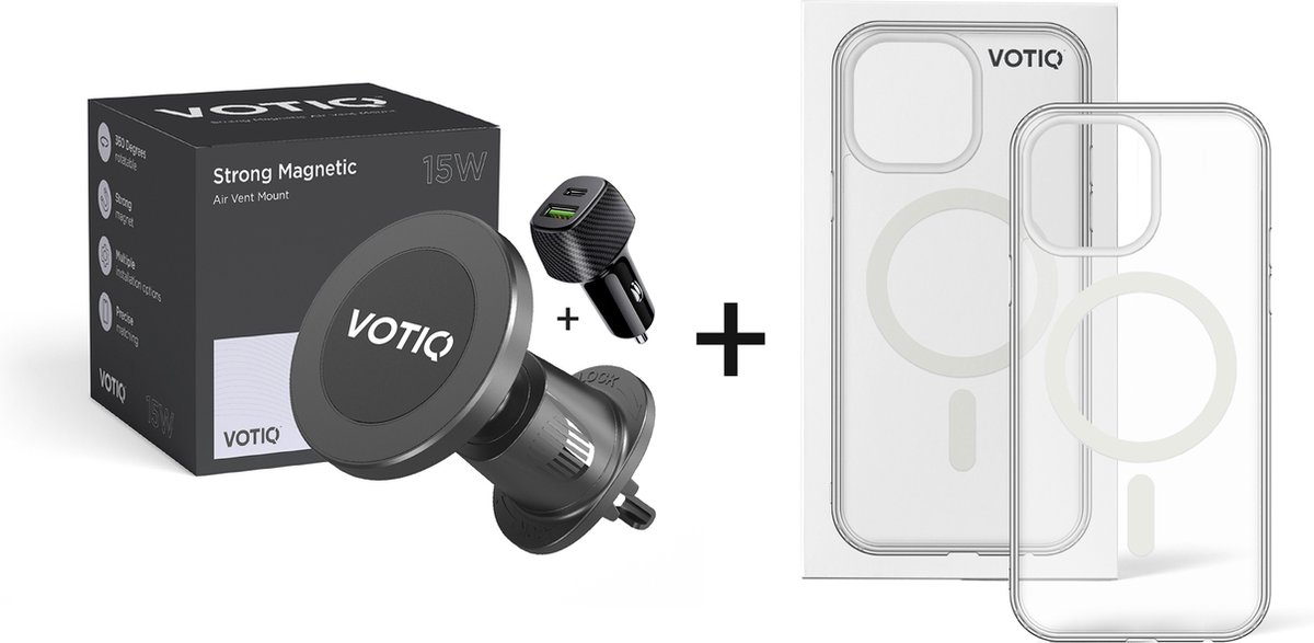 VOTIQ® Autohouder oplader ventilatierooster voor MagSafe + Telefoonhoesje iPhone 14 PRO MAX