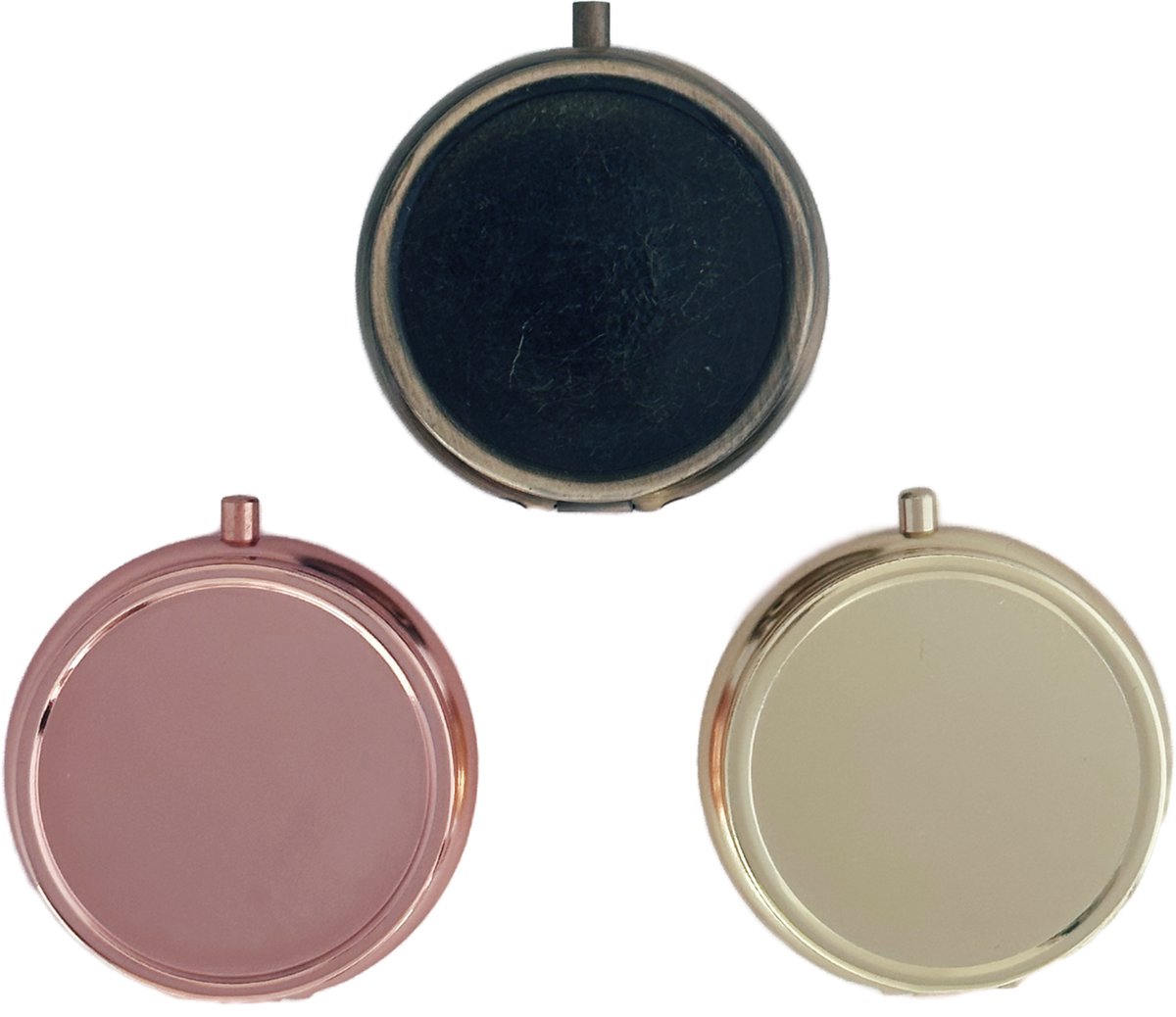 Goedkoopste 3BMT® Pillendoosjes 3 Vakken - Set van 3 - Pillendoosje Metaal - Medicatie & Pillen Bewaarbox - Medicijndoos ook geschikt voor Slaappillen - Goud, Zwart en Rose