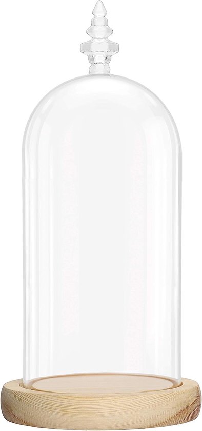 Grote Glazen Klok met Houten Basis - 26,5cm | Stijlvolle Tafeldecoratie en Woonaccessoire