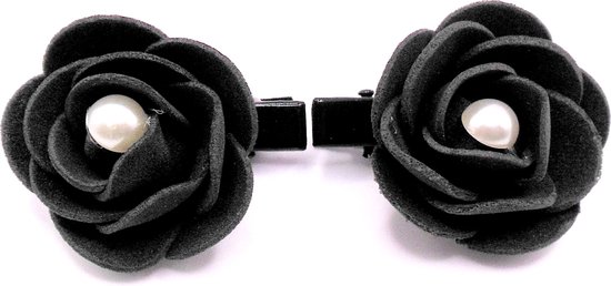 2 roosjes klein met duckklem zwart met parel