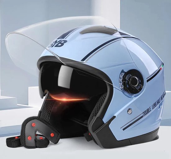 Mogi Products Scooterhelm Blauw Scooter Helm Jethelm Hoofd