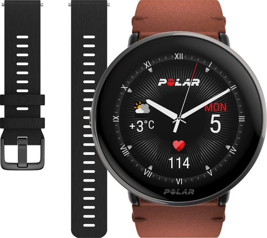 Polar Ingite 3 Titanium- Fitness Smartwatch & GPS Activity Tracker - Leder Brons/Siliconen Zwart - S-L