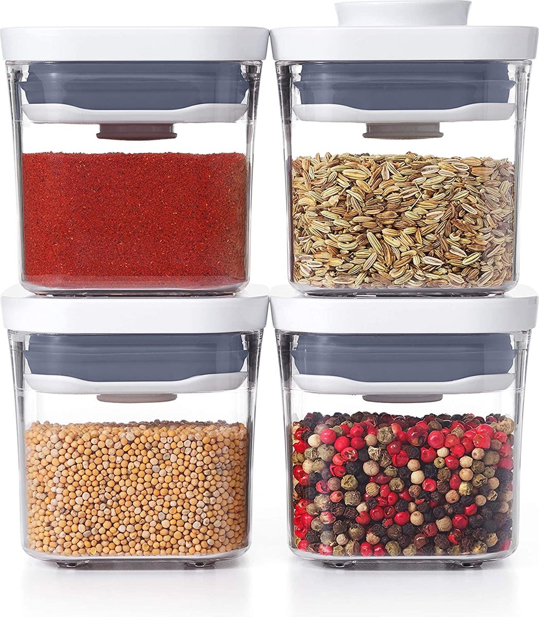 OXO POP Voorraadbus 2.0 Mini vierkant - Mini - Set van 4 stuks