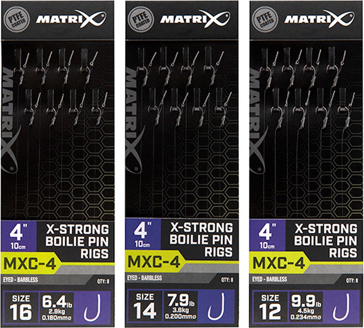 Matrix Onderlijn MXC-4 X-Strong Boilie Pin Rigs 10cm Eyed-Barbless (8 pcs) - Maat : Haak 12 - 0.234mm