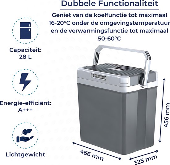 MPM - Koelbox Elektrisch Antraciet - Verkoelen en Verwarmen - 12V en 230V - Grijs - 28 Liter