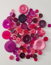 Knopen - mix - roze - paars - groot en klein - ongeveer 70 stuks - naaien - stofknoop