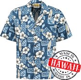 Hawaii Blouse Mannen - Shirt - Hemd - 100% Katoen - Overhemd Heren Korte Mouw - Made in Hawaii "Hibiscus Surfboards Blauw" Maat M