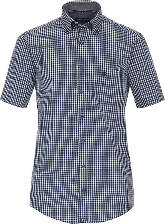 CASA MODA Sport casual fit overhemd - korte mouw - chambray - blauw geruit - Strijkvriendelijk - Boordmaat: 43/44